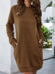 Vintage Solid Crew Neck Long Sleeve Plus Size Casual Sweatshirt Dresses Shift Dresses