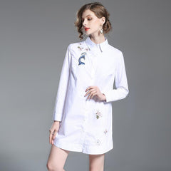 New Embroidery Lapel Long sleeve Blouses