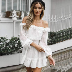 Fashion Off shoulder Point Lacing Skater Dresses