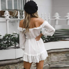 Fashion Off shoulder Point Lacing Skater Dresses