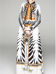 New Women Lace neck Long sleeve Maxi Dresses