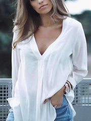 Loose V neck Long sleeve Blouses