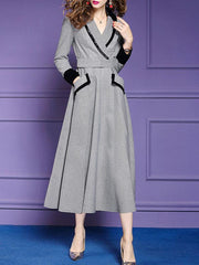 Elegant Stripe Long Woman With Pocket Maxi Dresses