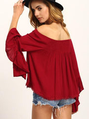 Pure Off shoulder Ruffle sleeve T-Shirts