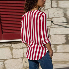 Loose Stripe V neck Long sleeve Blouses