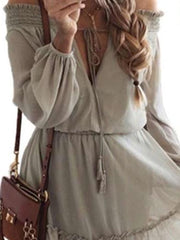 Fashion Off shoulder Puff sleeve Skater Dresses