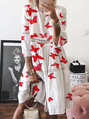 Fashion lace cotton women round neck loose shift dresses
