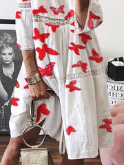 Fashion lace cotton women round neck loose shift dresses
