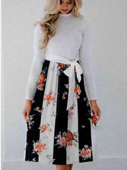 Fashion Gored Lacing Floral Skater Dresses