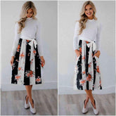 Fashion Gored Lacing Floral Skater Dresses