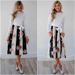 Fashion Gored Lacing Floral Skater Dresses