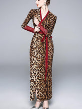 Autumn Floral Leopard print V neck Sexy Cardigan Bodycon Dresses