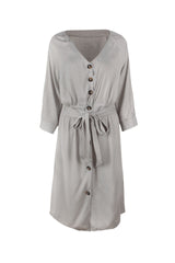 Women V neck Belt Skater Dresses