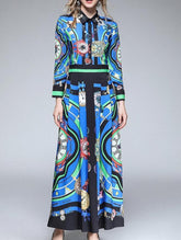 New Autumn Lapel Floral Maxi Dresses