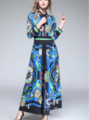 New Autumn Lapel Floral Maxi Dresses