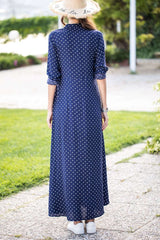 Elegant Point print Fastener Lacing Long sleeve Maxi Dresses