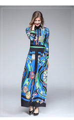 New Autumn Lapel Floral Maxi Dresses