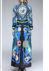 New Autumn Lapel Floral Maxi Dresses