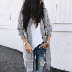 Fashion Plaid Knit Cardigan Coats