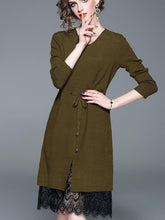 Autumn Fashion V neck Lace Vent Knit Skater Dresses