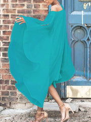 Solid Long Sleeve Off Shoulder Midi A-Line Shift Dress