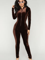 New Fashion Velour Comfort Zipper Women Jumpsuits