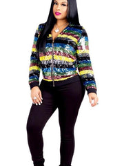 Women Fashion Trichromatic Paillette Hoodie Jackets