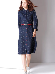 New Autumn Long sleeve Jean Floral Lace Blouses Skater Dresses