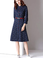 New Autumn Long sleeve Jean Floral Lace Blouses Skater Dresses