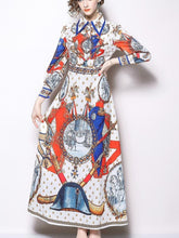 Women Retro Floral Lapel Maxi Dresses
