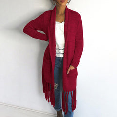 Women Cardigan Knit Tassels Long sleeve Coats