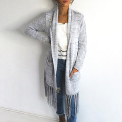 Women Cardigan Knit Tassels Long sleeve Coats