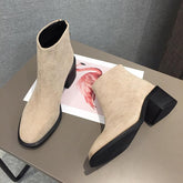 Fashion Chunky Med Heel Suede leather Boots