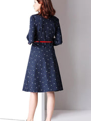 New Autumn Long sleeve Jean Floral Lace Blouses Skater Dresses