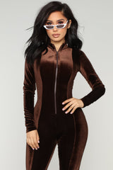 New Fashion Velour Comfort Zipper Women Jumpsuits