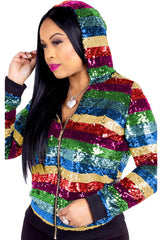 Women Fashion Trichromatic Paillette Hoodie Jackets