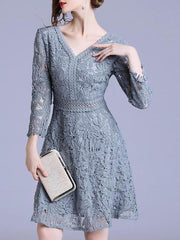 New Autumn V neck Lace Evening Dresses