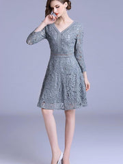 New Autumn V neck Lace Evening Dresses