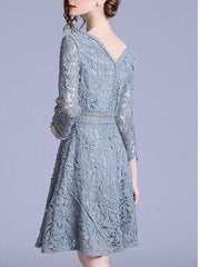 New Autumn V neck Lace Evening Dresses