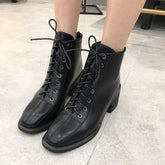 New Round Toe Lace Chunky Boots