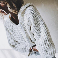 Fashion Hooded Long Sleeve Plain Knitting Sweaters