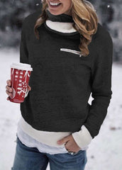 Fashion Gored Plush High collar Long sleeve Sweatshirts