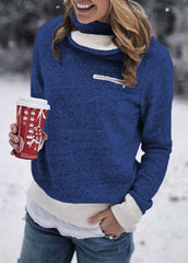 Fashion Gored Plush High collar Long sleeve Sweatshirts
