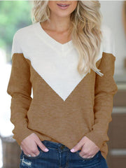 Color V-Neck Long Sleeve T-Shirt