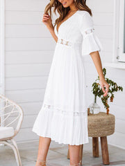 V-neck Lace Mid-sleeve Large Dress summer maxi dresses for women