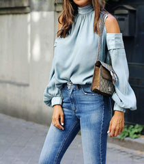 Sexy Off shoulder Long sleeve High collar Blouses