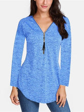 New Zipper Tassel Pure V neck Long sleeve T-Shirts