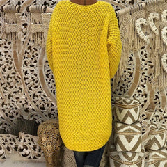 Round Neck Long Sleeve Asymmetrical Hem Knitting Sweaters