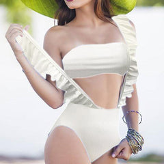 Sexy Pure Strapless Falbala Swimwear