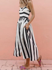 Sling Stripe Printed Casual Street Maxi Dress